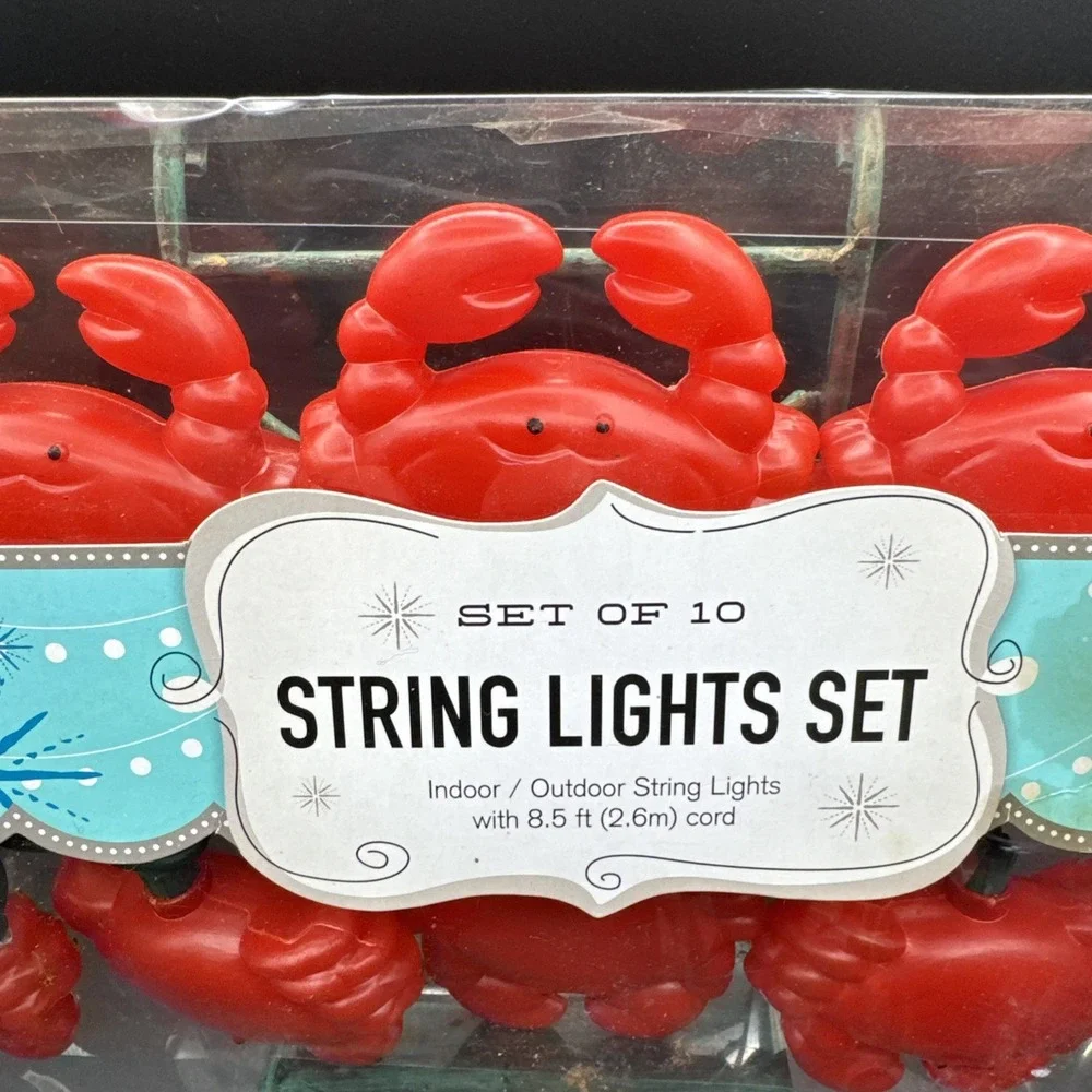 VTG Lobster Blow Mold String Lights Red Nautical Sea Tiki Beach Decor Set of 10